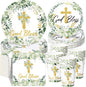 Pickmesh 250 Pcs God Bless Baptism Party Supplies Sage Green Disposable Paper by Pickmesh
