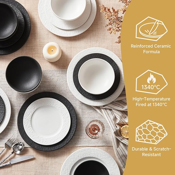 Dinnerware Sets for 6, 18-Piece plates and bowls sets, Matte Marble | Premium - Image 5
