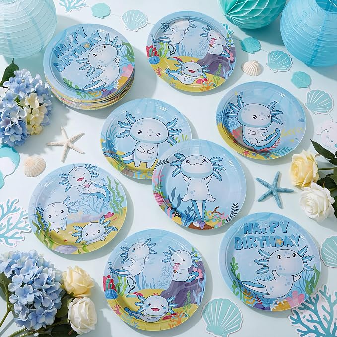 Gerrii 60 Pcs Axolotl Birthday Party Decorations 7 Inch Blue Axolotl Plates - Image 6