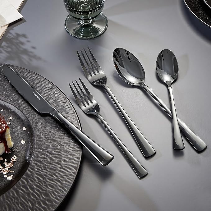 18/10 Flatware set for 8, 40 Piece Black Stainless Steel Silverware Set | - Image 4