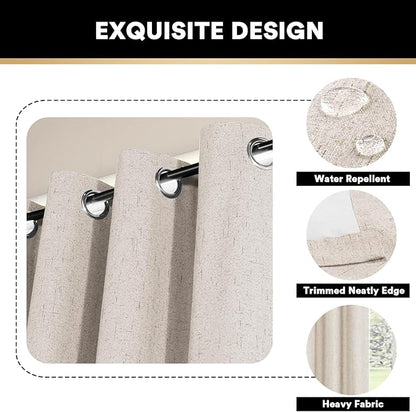 PrinceDeco Linen Blackout Curtains for Bedroom 108 Inches Long Thermal Insulated Textured Blackout Curtains for Living Room Grommet Heat and Full Light Blocking Drapes 2 Panels, Natural, 52x108 Inch