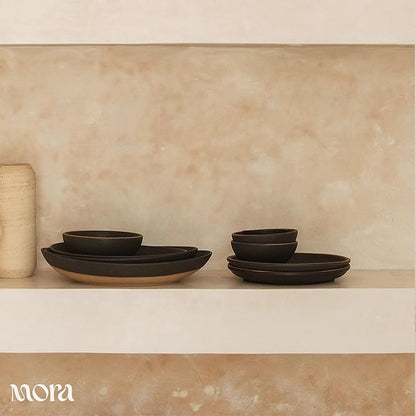 MORA Mega and Giant Serving Dishes Set of 2, 16 inch and 14 inch Ceramic Pottery Oval Platters - Microwave, Oven and Dishwasher Safe - Liquorice