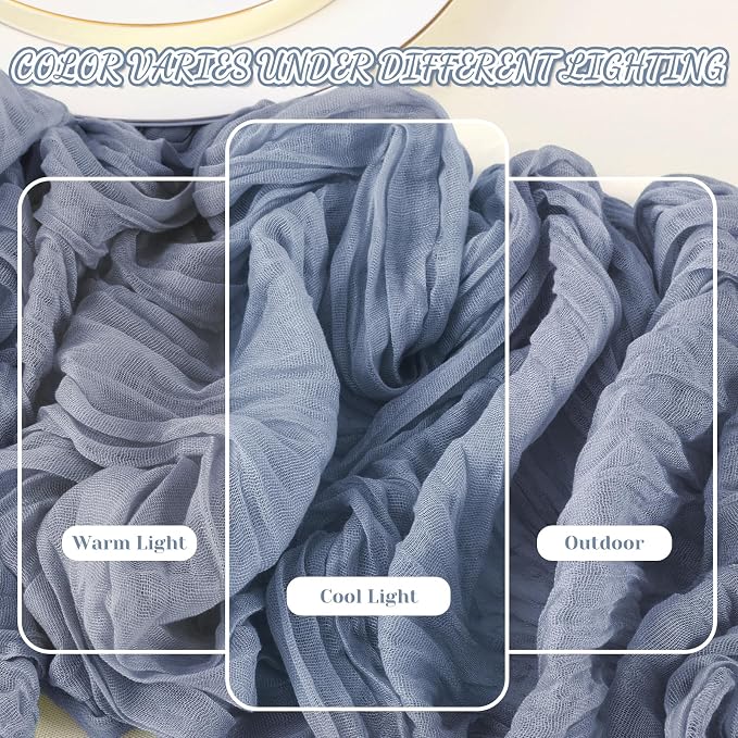 2 Pack Cheesecloth Table Runner, 120 Inch Dusty Blue Table Runner - Image 7