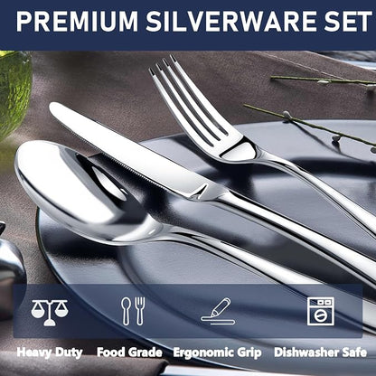 Heavy Duty Silverware Set for 12, Stainless Steel Flatware Cutlery Set | Heavy - Image 2