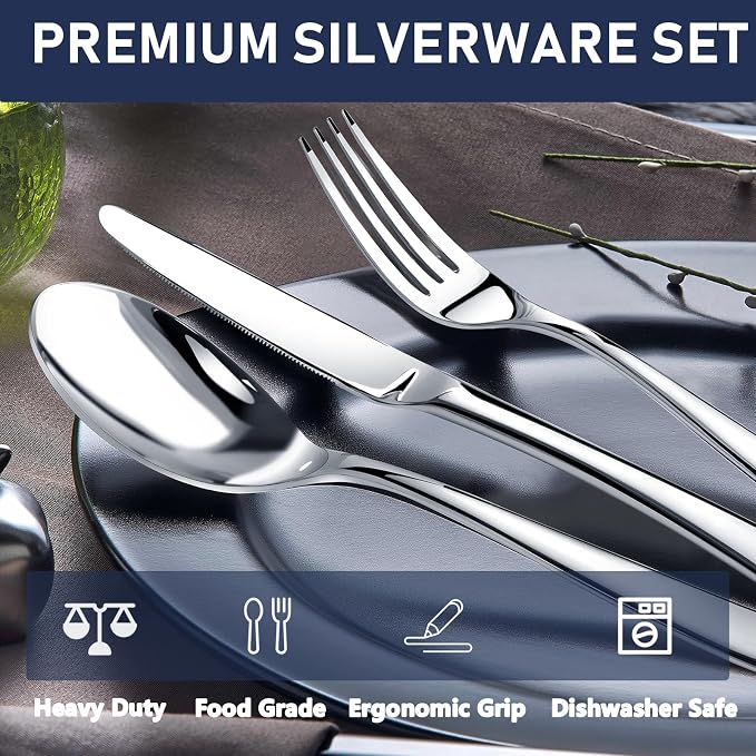 Heavy Duty Silverware Set for 6, Stainless Steel Flatware Cutlery Set | Heavy - Image 2
