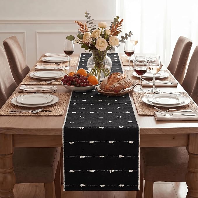 Artoid Mode Black Farbic Rustic Cotton Woven Table Runner, Farmhouse Halloween - Image 7