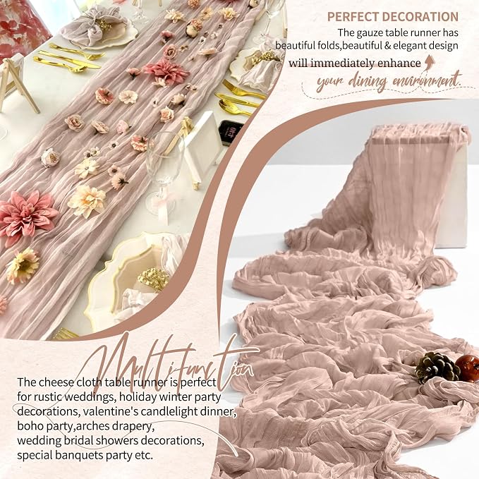 30 Pack Cheesecloth Table Runner 10FT Dusty Pink Table Runner Boho Gauze Cheese - Image 6