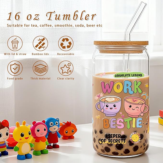 Work Bestie Gifts Glass Cups - Image 3