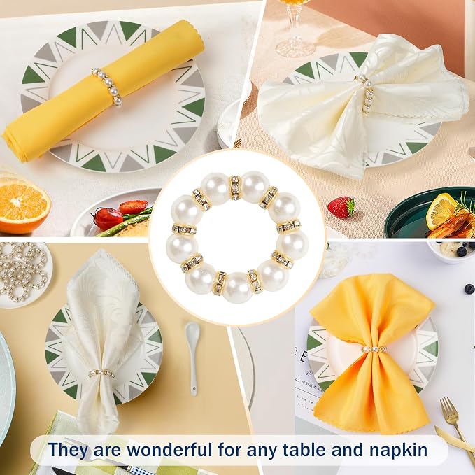 Gold Napkin Rings 20Pcs, Imitation Pearl Napkin Rings Napkin Holder, Elegant - Image 5