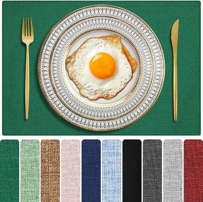 Cloth Placemats Set of 6, Cotton Linen Blend Machine Washable Double Layered Place Mats, Heat Resistant Placemats Wrinkle Free Thick Fabric Dining Table Mats for Indoors & Outdoors (Green, 6)