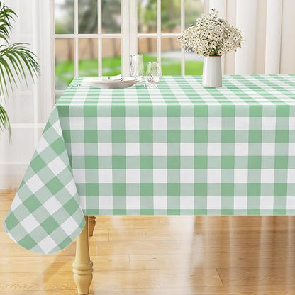 misaya Rectangle Waterproof Vinyl Table Cloth, Buffalo Flannel Backed Tablecloth, Wipeable Plastic Table Cover for Dinner, Kitchen, Outdoor (60" x 84", Sage Green and White)