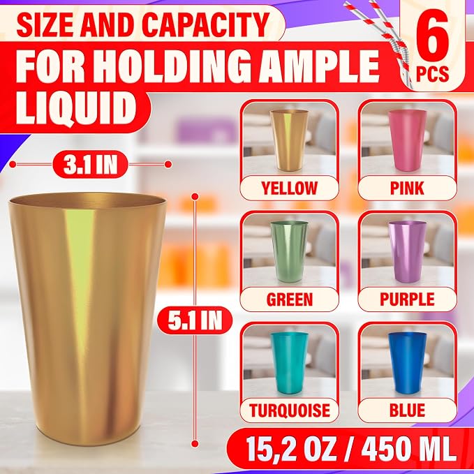 Reusable Aluminum Cups 15 oz Set of 6 - Image 2