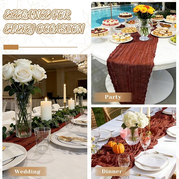2 Pack Cheesecloth Table Runner, 120 Inch Terracotta Table Runner - Image 3