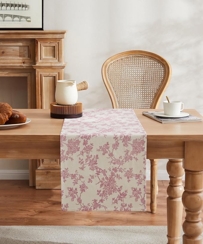 French Pastoral Farmhouse Table Runners, 13x48 Inch Rose Pink | 100% Organic - Image 2