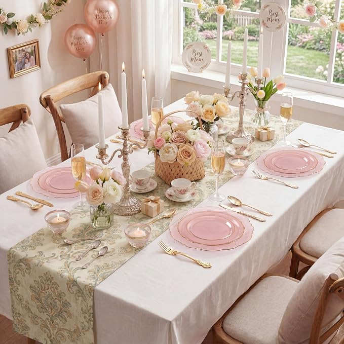 KIRE 210Pcs Clear Pink Plastic Plates - Image 5