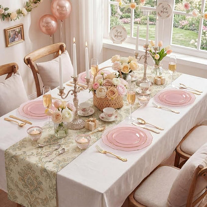 KIRE 210Pcs Clear Pink Plastic Plates - Image 5