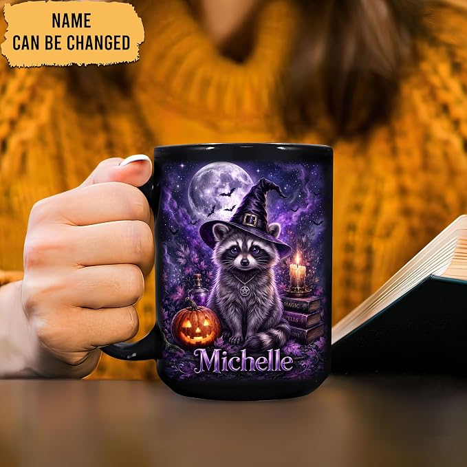 Hyturtle Personalized Halloween Raccoon Mug, Custom Name Gift - Image 2