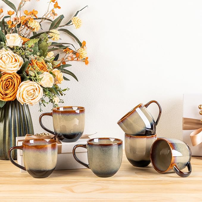 theterra Ceramic Coffee Mugs Set of 6, 12 oz Coffee Cups by TheTerra