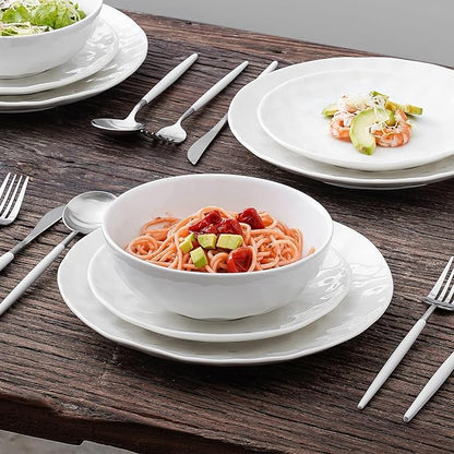 vicrays Ceramic Pasta Bowls Set, 32 Ounce Soup Bowls, Large Salad Bowls, Chip Resistant, Dishwasher Microwave Safe, Fluted stoneware Bowls for Kitchen, Serving Bowls, Set of 6 (White)