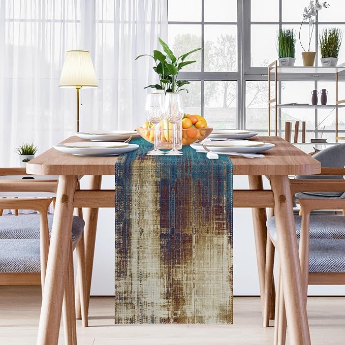 Emvency Table Runner, 13x72 Inch, Teal and Gold | Abstract Farmhouse Vintage - Image 8