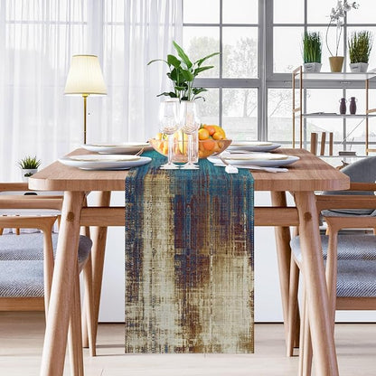 Emvency Table Runner, 13x72 Inch, Teal and Gold | Abstract Farmhouse Vintage - Image 8
