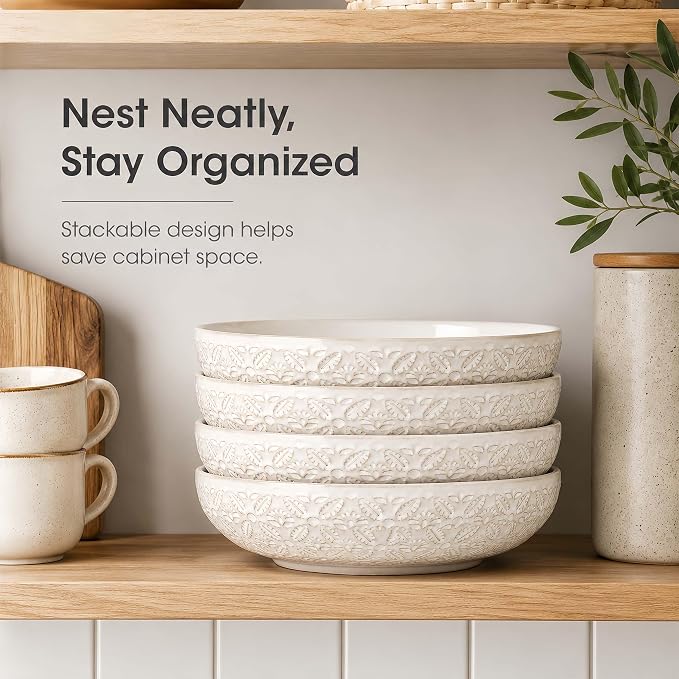 22 Oz Pasta Bowls Set of 4, Large Ceramic Serving Bowls, 8 inch Porcelain - Image 6