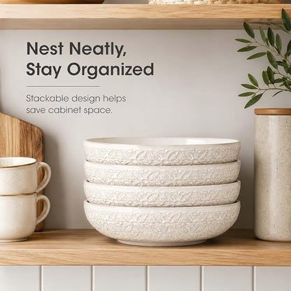 22 Oz Pasta Bowls Set of 4, Large Ceramic Serving Bowls, 8 inch Porcelain - Image 6
