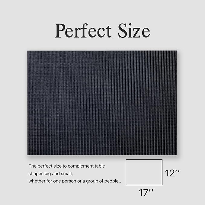Placemats Set of 4 - Easy Clean Woven Vinyl Placemats for Dining Table, Indoor/Outdoor Place Mats, Washable PVC Table Mats（Black）