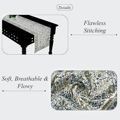 Indigo Floral Hand Block Print 100% Cotton Reusable Table Runner 16" X 70" - Image 3