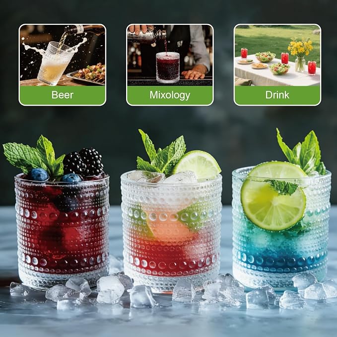 Hobnail Drinking Glasses Set of 8，Includes 12 oz beer glasses and 10 oz - Image 6