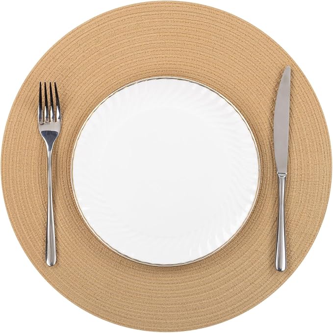 SHACOS 15 inch Round Braided Placemats Set of 6 Cotton Polyester Heat Resistant - Image 9