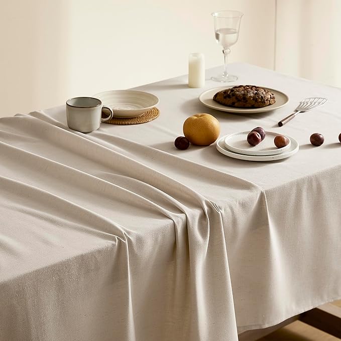 Beige Fabric Table Cloth for Dining Table Linen Farmhouse Rustic Neutral Kitchen Table Cover for 6 Foot Table Washable Heavy Duty Buffet Parties Camping 6ft 60x102 Inch