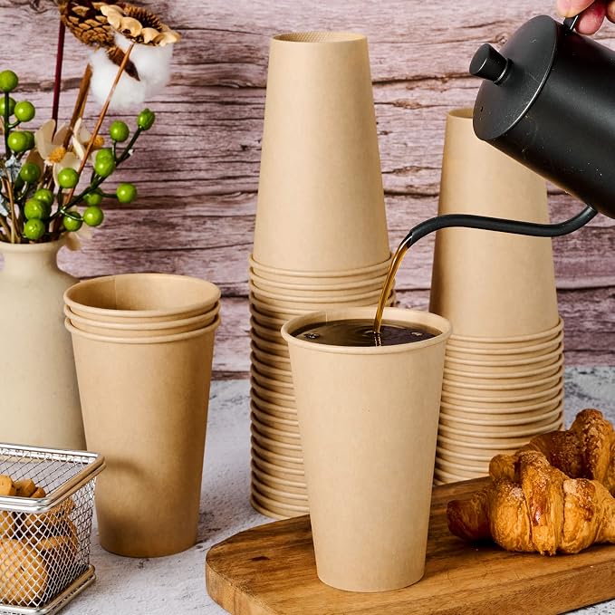 LITOPAK 100 Pack 16 oz Kraft Paper Coffee Cups, Disposable Coffee Cups | - Image 3