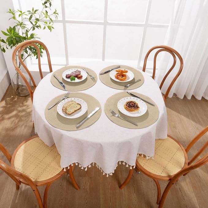 SHACOS 15 inch Round Braided Placemats Set of 4 Cotton Polyester Place Mats - Image 8