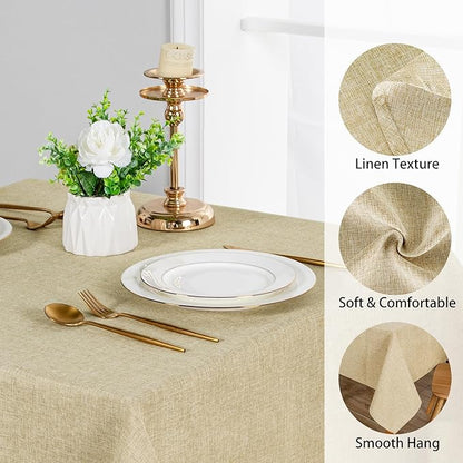 JIUZHEN 2 Pack Faux Linen Farmhouse Tablecloth Rectangular, Wrinkle Stain Resistant Table Cloth Rectangle Table Cover for Kitchen Dining, Beige, 54 x 120 Inch