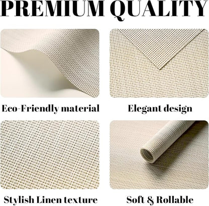 Placemats Set of 12 Vinyl/Plastic Woven Place Mats for Kitchen Table Indoor/Outdoor Washable Placemat Wipeable Dining Table Mats (Beige,12)
