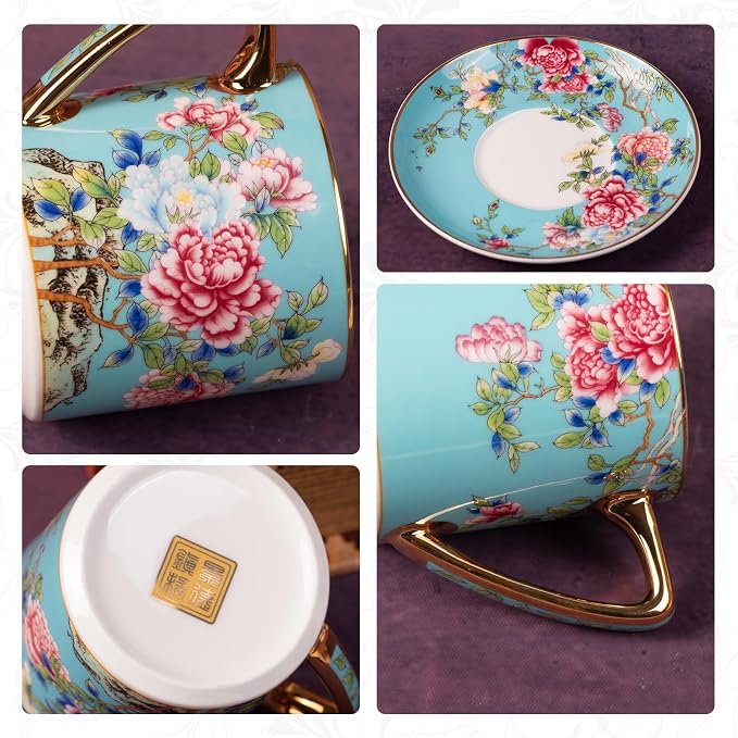 KAMMAK Tea Cup and Saucer, Ceramic Coffee Cups, 7.5 oz, Afternoon Tea and - Image 4