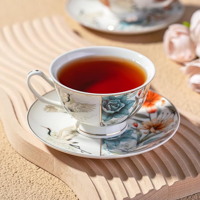 BTaT- Floral Tea Cups and Saucers Set of 4, Porcelain Tea Cup Sets - Image 6