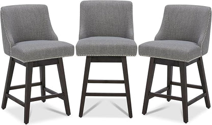 CHITA Counter Height Swivel Bar Stools Set of 3, FSC Certified Upholstered Counter Stools, Modern Swivel Barstools with Wood Legs for Kitchen Island, 26" Seat Height, Fabric in Fog