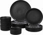 Sango 12 Pieces Stoneware Fluted Dinnerware Set, Modern Black Dishes by Sango