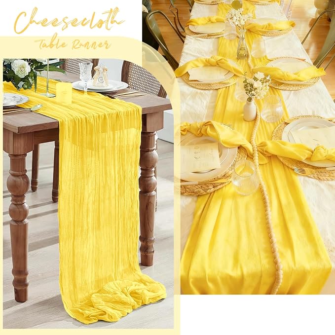 6 Pack Lemon Yellow Cheesecloth Table Runner, 17 x 108 Inch, Gauze Cheese Cloth - Image 7