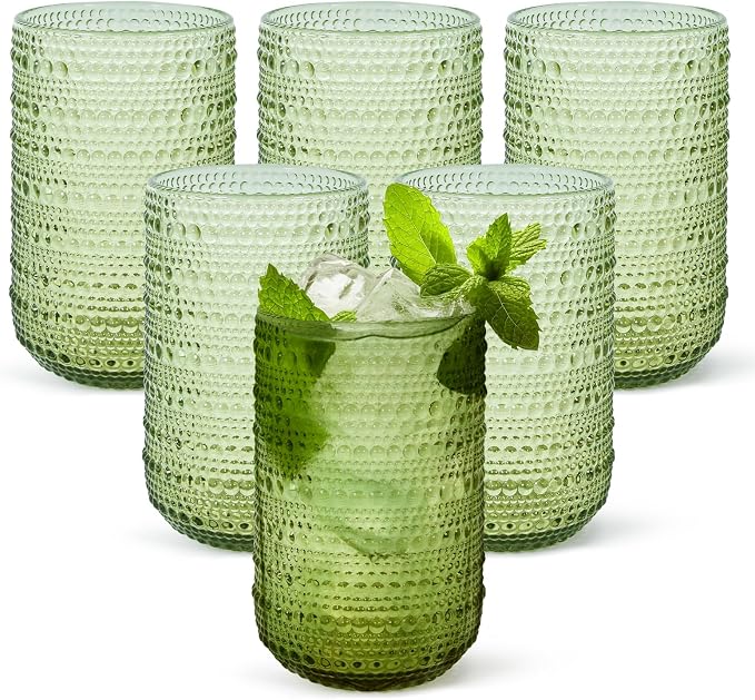 CHLJAR Hobnail Drinking Glasses Set of 6, 14 oz Vintage Glassware Set, Embossed by Unknown