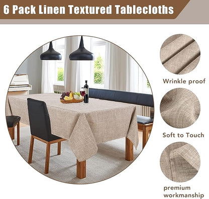 Fitable Faux Linen Tablecloths for Rectangle Tables - 90 x 132 Inch - 6 Pack Fabric Textured Washable Table Clothes Floor Lenghth Table Covers for Wedding, Party, Banquet, Birthday, Nature Color