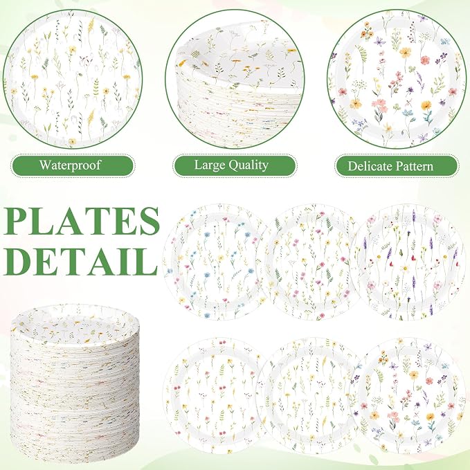 120 Pcs Wildflower Paper Plates 7 Inch Spring Floral Party Plates Wildflower - Image 2