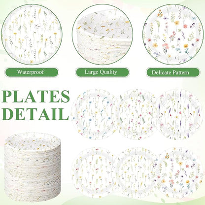 120 Pcs Wildflower Paper Plates 7 Inch Spring Floral Party Plates Wildflower - Image 2