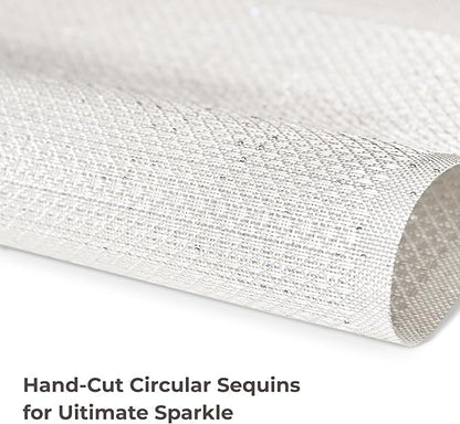 Leetaltree Luxury Crystal White Sequin Placemats Set of 8 - Waterproof Washable for Wedding, Anniversary, Daily Use - Sparkling Table Decor - Hand-Cut