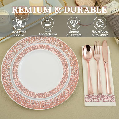 FOCUSLINE 350 Ct Rose Gold Dinnerware Set - Image 4