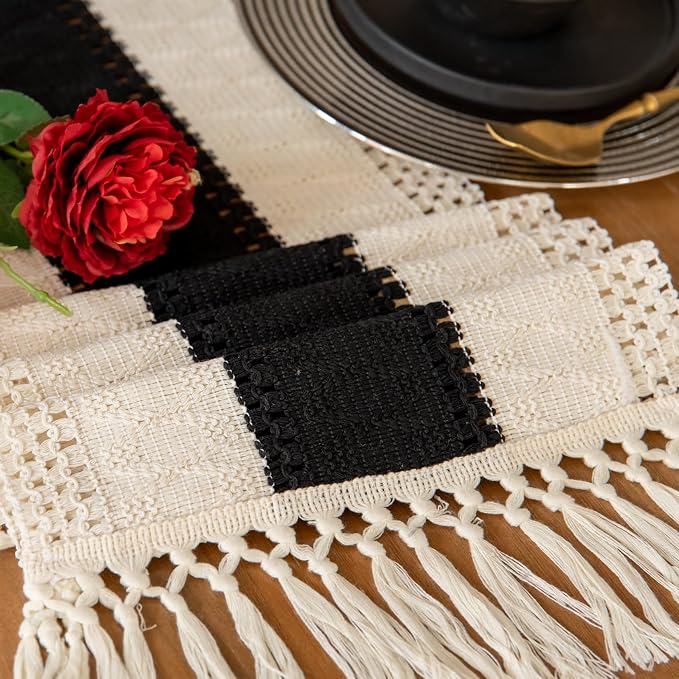 EMMTEEY Boho Table Runner with Tassels 72 Inches Long, Scratch & Heat Resistant - Image 6