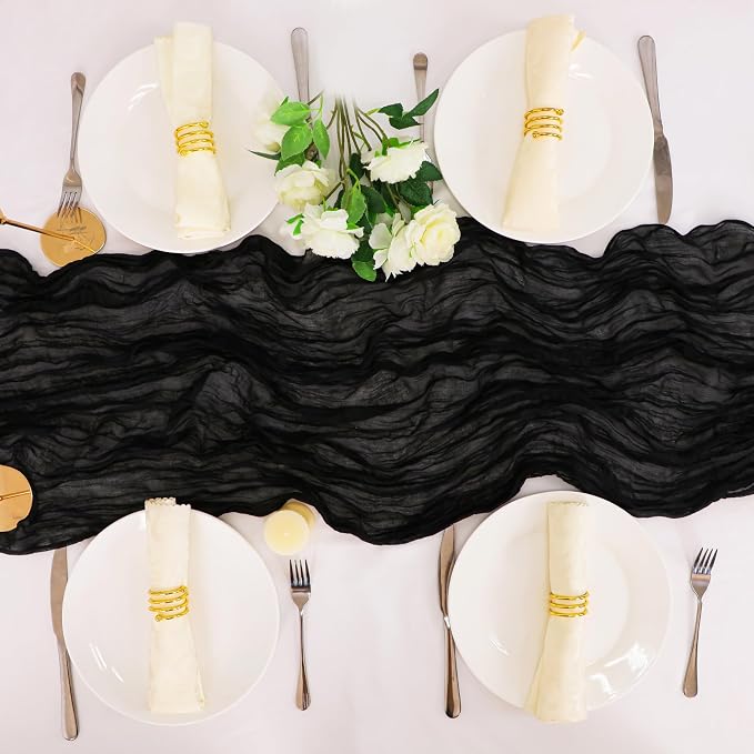 Snowkingdom 10 Ft Black Cheesecloth Table Runner, 120 inch Long Cheese Cloth - Image 5