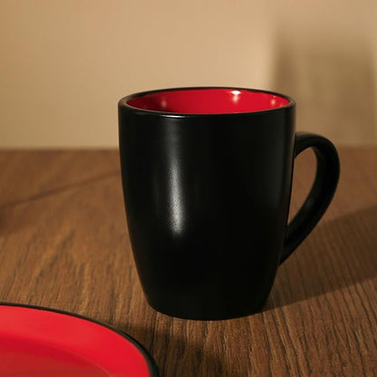 SERVICE FOR 4 - Total of 16 pieces including 8 dinner plates (10”), 4 salad plates (7.5”), 4 bowls (5.75”), and 4 mugs (12 oz), making it the perfect set to service 4 people